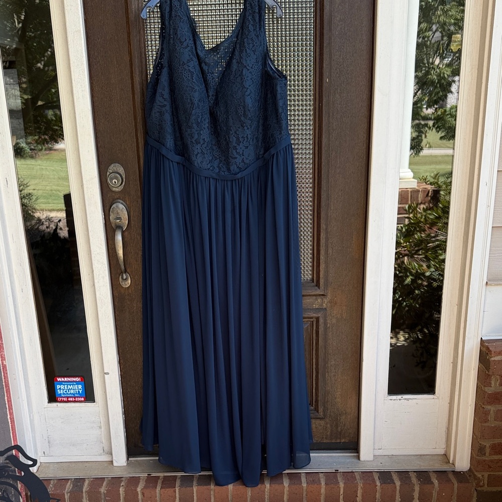 Azazie Deep Blue Lace Maxi Dress